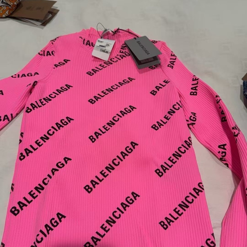 Balenciaga Neon Pink Logo Long Sleeve